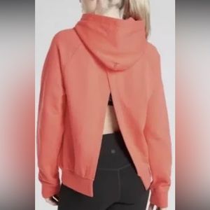 Athleta Moonrise Hoodie Passionfruit Coral Open Back Sweatshirt Medium